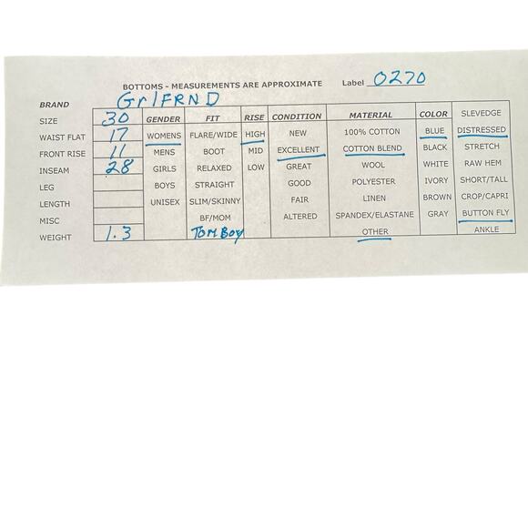 Grlfrnd Kiara Tomboy Jeans Light Wash Blue Tripped Up Distressed Ripped Size 30 - Picture 13 of 13